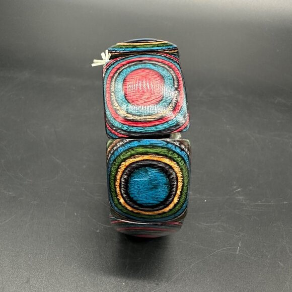 Wooden Stretch Bracelet Hand Carved Colorful Dymond Wood B Merry Alaska Boho - Picture 3 of 7